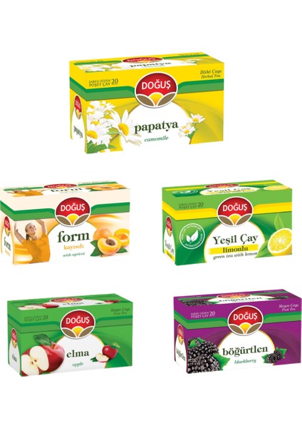 Yaz Çayları Serisi (Elma- Böğürtlen- Form Kayısılı -Yeşil Çay Limonlu -Papatya)