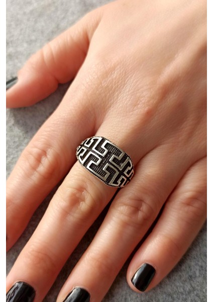 Antik Gümüş Kaplama Labirent Şekilli Unisex Yüzük fiyatları