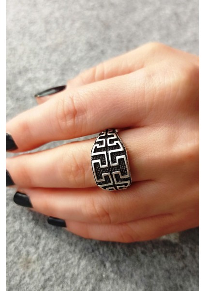 Antik Gümüş Kaplama Labirent Şekilli Unisex Yüzük modelleri