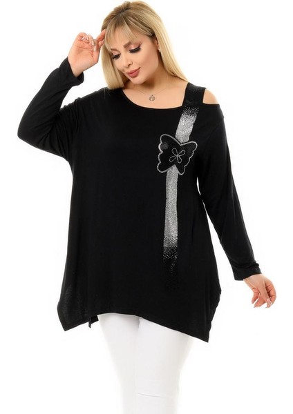 Yuvarlak Yaka Kelebek Taş Işlemeli Tek Omuz Dekolteli Yandan Yırtmaçlı Esnek Dökümlü ve Rahat Tunik fiyatları