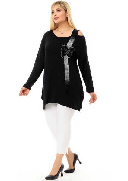 Yuvarlak Yaka Kelebek Taş Işlemeli Tek Omuz Dekolteli Yandan Yırtmaçlı Esnek Dökümlü ve Rahat Tunik modelleri