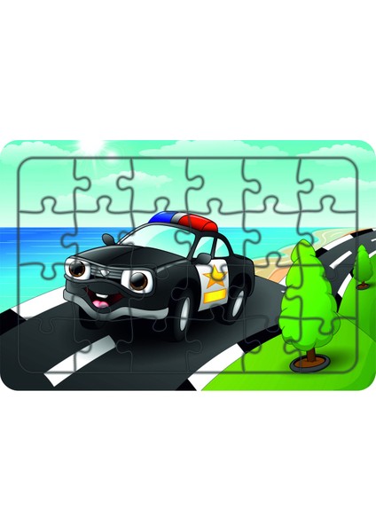 Polis Arabası 24 Parça Ahşap Çocuk Puzzle Yapboz