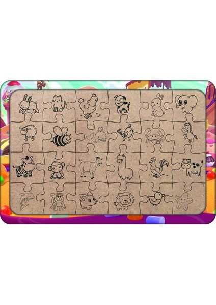 Şeker Dünyası 24 Parça Ahşap Çocuk Puzzle Yapboz