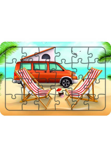 Tatil Karavanı 24 Parça Ahşap Çocuk Puzzle Yapboz