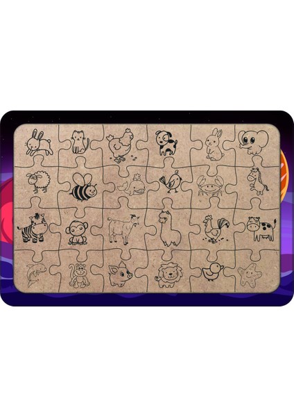 Uzay 24 Parça Ahşap Çocuk Puzzle Yapboz Model 3