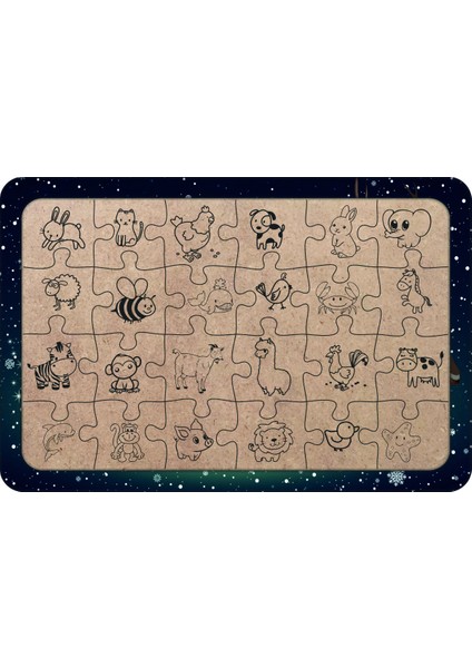 Yeni Yıl 24 Parça Ahşap Çocuk Puzzle Yapboz Model 5