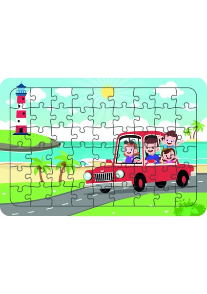 Ailemiz Tatilde 54 Parça Ahşap Çocuk Puzzle Yapboz