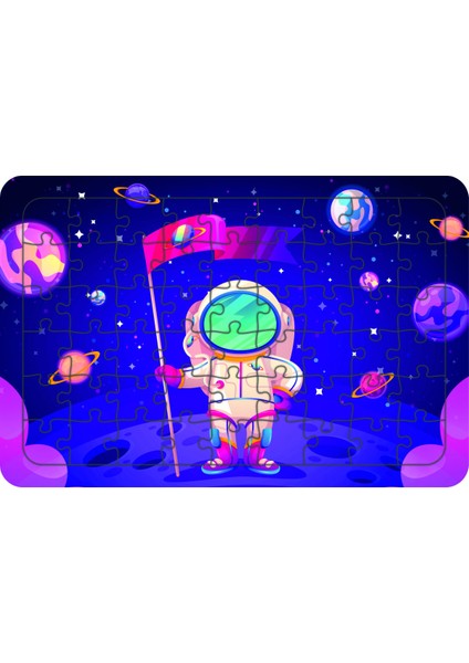 Astronot 54 Parça Ahşap Çocuk Puzzle Yapboz