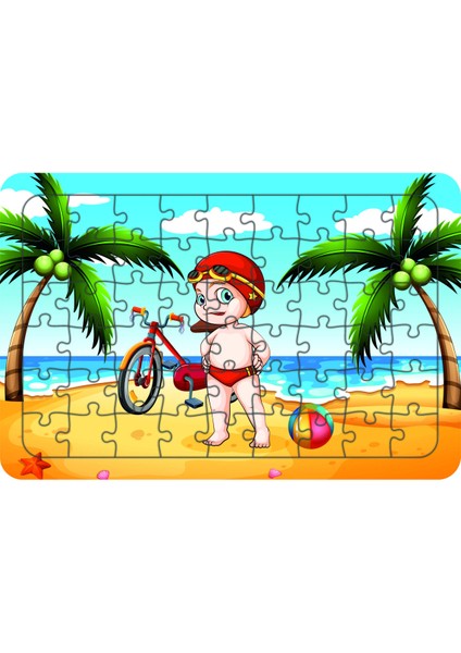 Bisikletli Çocuk Model2 54 Parça Ahşap Çocuk Puzzle Yapboz