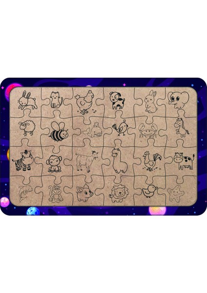 Astronot Satürnde 24 Parça Ahşap Çocuk Puzzle Yapboz