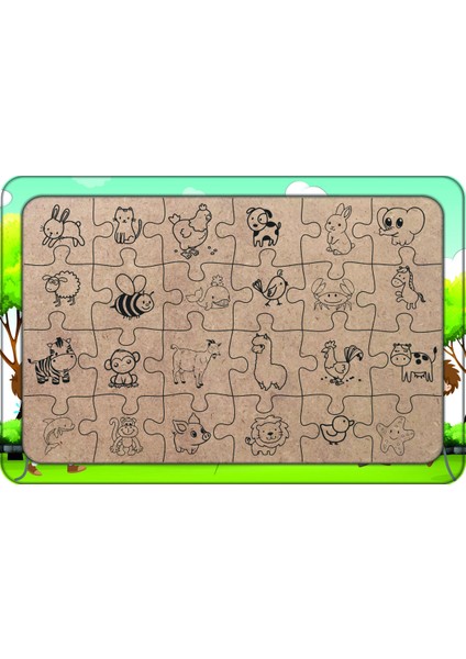 Ip Çekme Oyunu 24 Parça Ahşap Çocuk Puzzle Yapboz