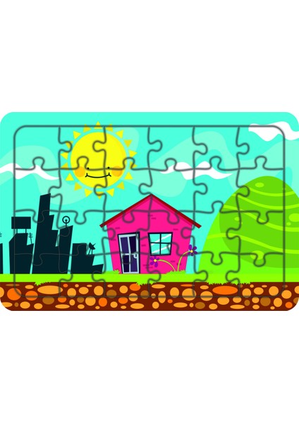 Köy Evi 24 Parça Ahşap Çocuk Puzzle Yapboz