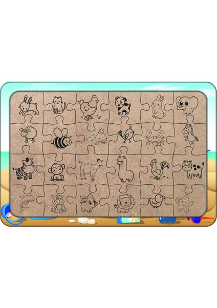 Çocuklar Plajda 24 Parça Ahşap Çocuk Puzzle Yapboz