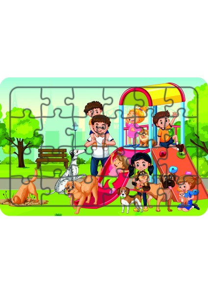 Parktaki Çocuklar 24 Parça Ahşap Çocuk Puzzle Yapboz Model 5