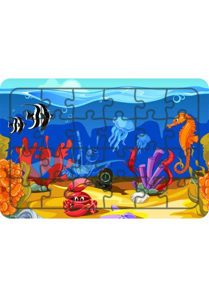 Deniz Canlıları 24 Parça Ahşap Çocuk Puzzle Yapboz Model 8