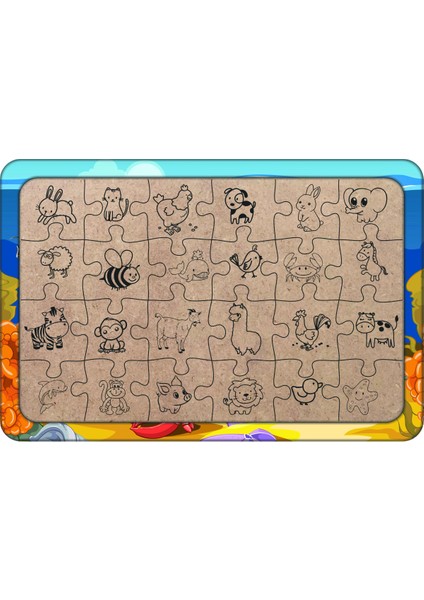 Deniz Canlıları 24 Parça Ahşap Çocuk Puzzle Yapboz Model 8