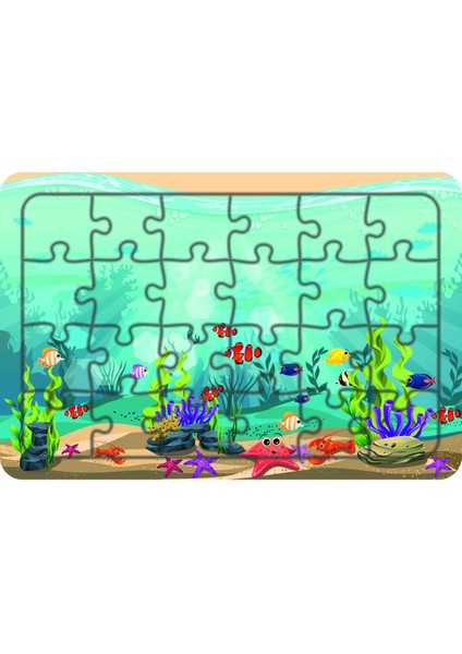 Deniz Canlıları 24 Parça Ahşap Çocuk Puzzle Yapboz Model 9