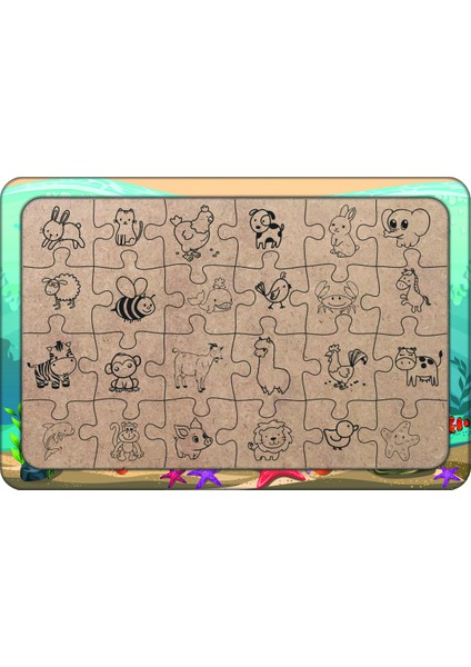 Deniz Canlıları 24 Parça Ahşap Çocuk Puzzle Yapboz Model 9