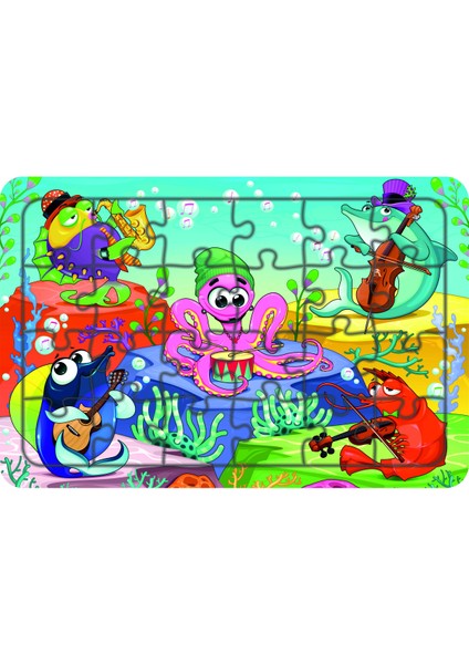Deniz Canlıları 24 Parça Ahşap Çocuk Puzzle Yapboz Model 13
