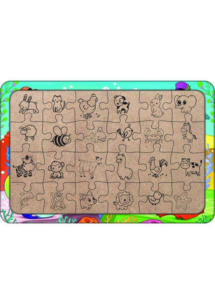 Deniz Canlıları 24 Parça Ahşap Çocuk Puzzle Yapboz Model 13