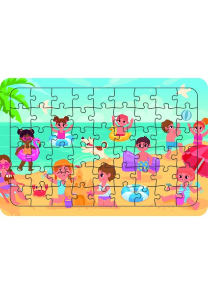 Plajdaki Çocuklar 54 Parça Ahşap Çocuk Puzzle Yapboz