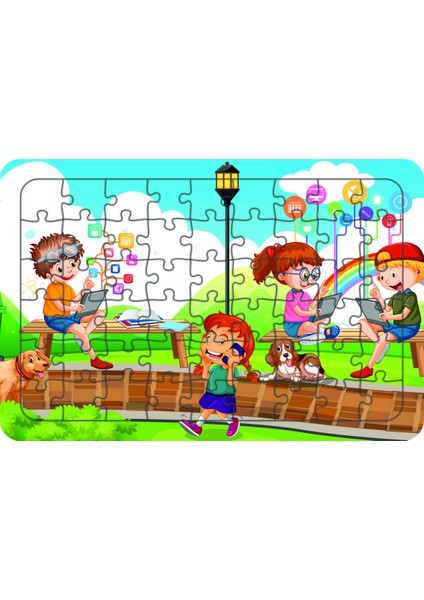 Teknoloji ve Çocuklar 54 Parça Ahşap Çocuk Puzzle Yapboz