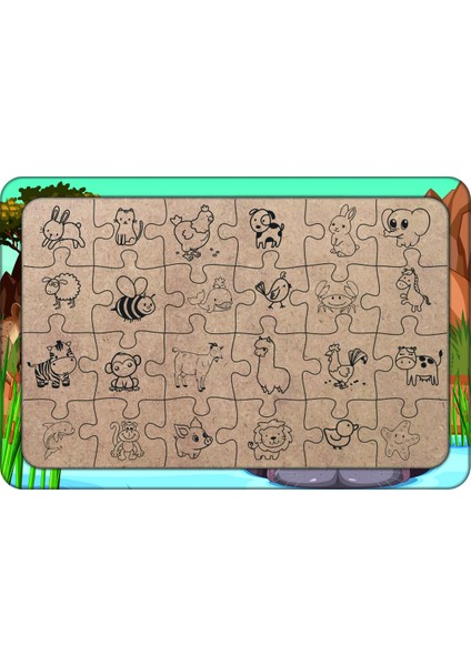 Hayvanlar 24 Parça Ahşap Çocuk Puzzle Yapboz Model 7