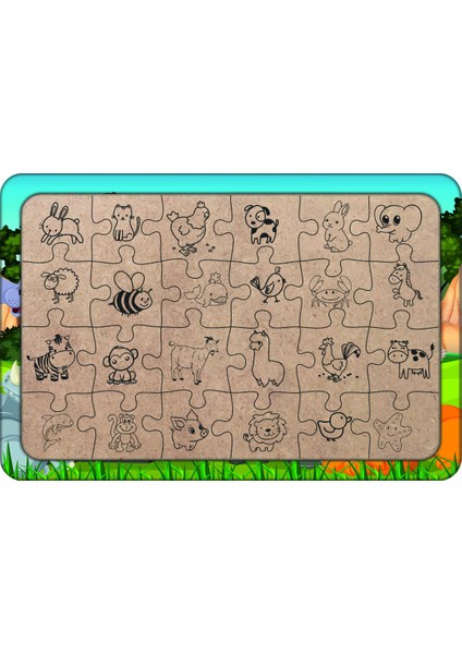 Hayvanlar 24 Parça Ahşap Çocuk Puzzle Yapboz Model 10