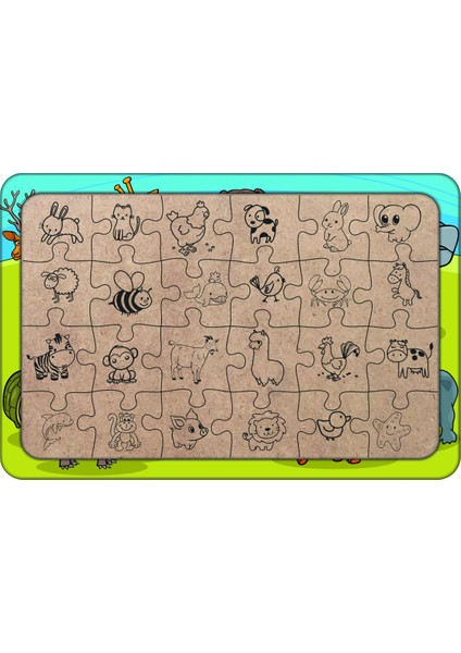Hayvanlar 24 Parça Ahşap Çocuk Puzzle Yapboz Model 13