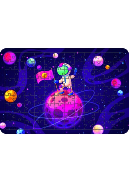 Astronot Satürnde 108 Parça Ahşap Çocuk Puzzle Yapboz