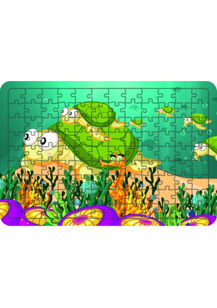 Deniz Canlıları 108 Parça Ahşap Çocuk Puzzle Yapboz Model 11