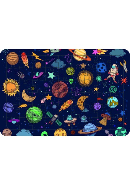 Uzayda Neler Var 54 Parça Ahşap Çocuk Puzzle Yapboz