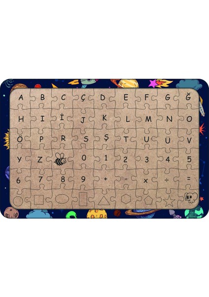 Uzayda Neler Var 54 Parça Ahşap Çocuk Puzzle Yapboz