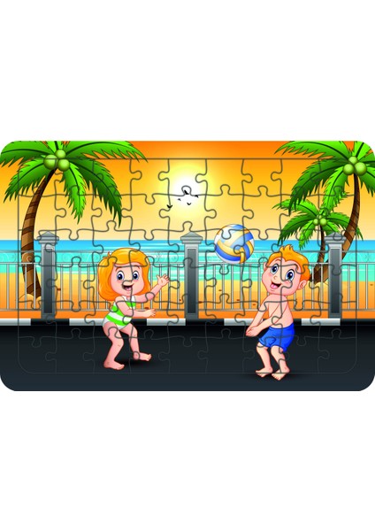 Voleybolcu Çocuklar 54 Parça Ahşap Çocuk Puzzle Yapboz