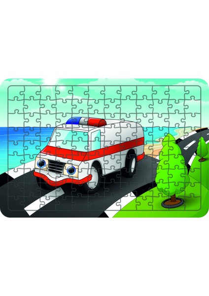Ambulans 108 Parça Ahşap Çocuk Puzzle Yapboz