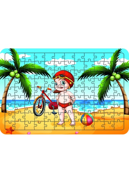 Bisikletli Çocuk Model2 108 Parça Ahşap Çocuk Puzzle Yapboz