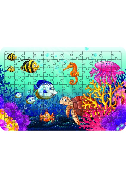 Deniz Canlıları 108 Parça Ahşap Çocuk Puzzle Yapboz Model 10