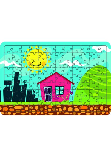 Köy Evi 108 Parça Ahşap Çocuk Puzzle Yapboz