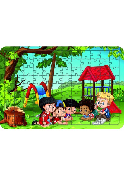 Parktaki Çocuklar 108 Parça Ahşap Çocuk Puzzle Yapboz Model 3