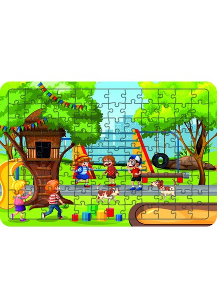 Güven Serigrafi Parktaki Çocuklar 108 Parça Ahşap Çocuk Puzzle Yapboz Model 4