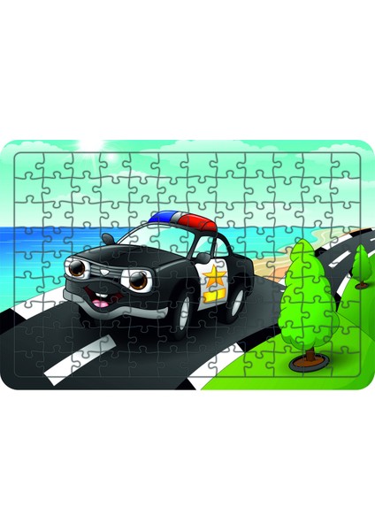 Polis Arabası 108 Parça Ahşap Çocuk Puzzle Yapboz