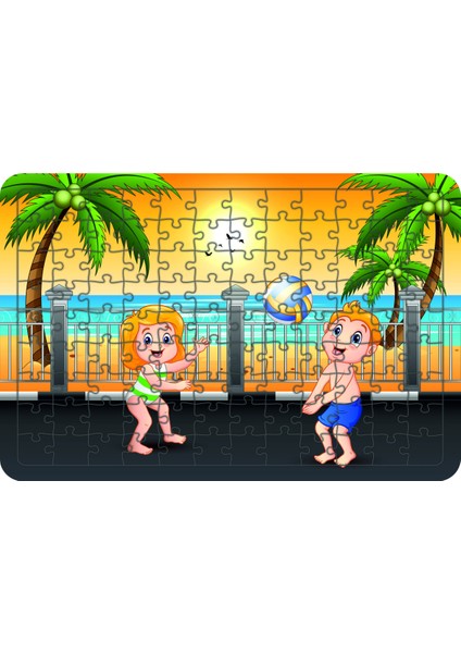 Voleybolcu Çocuklar 108 Parça Ahşap Çocuk Puzzle Yapboz
