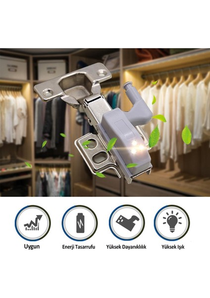 Gardrop Mutfak Dolap Içi Sensörlü LED Işık Aydınlatma 2li Menteşe Üstü Enerji Tasarruf Lamba-