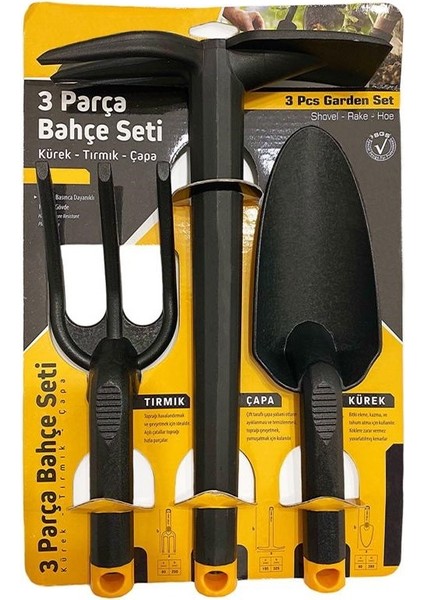 3 Parça Bahçe Seti - Çapa Tırmık Kürek Set-