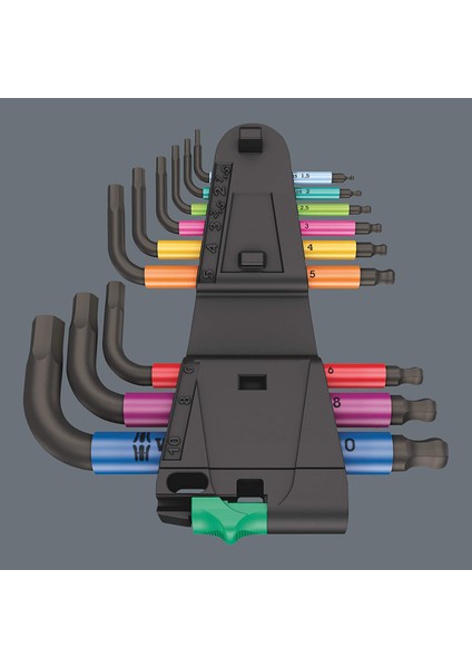05133164001 950/9 Hex-Plus Çok Renkli 2 L Anahtar Seti, Metrik, Blacklaser, 9 Parça