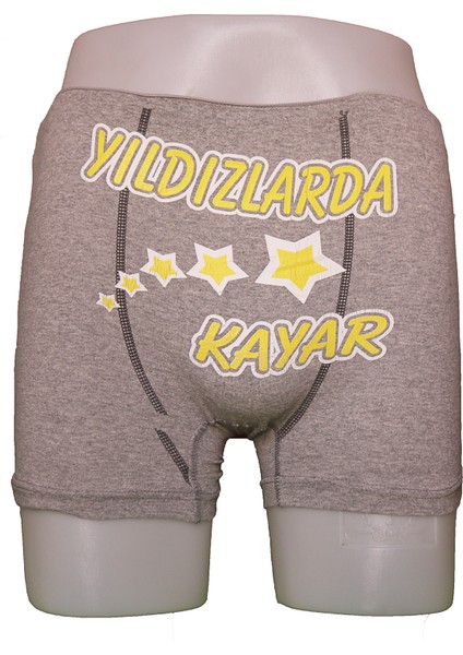 Yıldızlar Da Kayar Komik Baskılı Gri Boxer