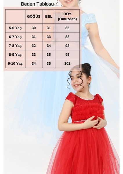 Kız Çocuk Tül Kumaş Kupür İşlemeli Astarlı Zarif Gece Mezuniyet Düğün Abiye Elbise-ABY-0009 fiyatları