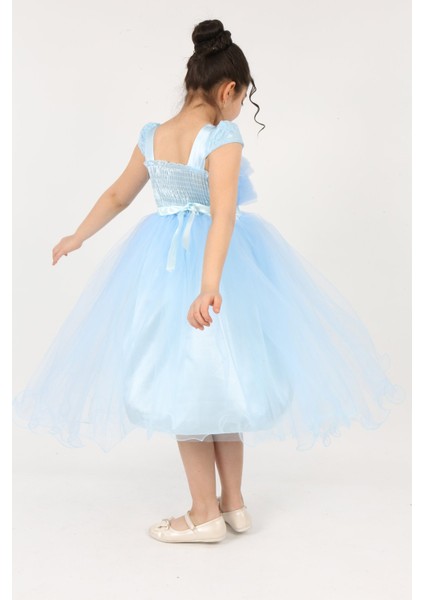 Kız Çocuk Tül Kumaş Kupür İşlemeli Astarlı Zarif Gece Mezuniyet Düğün Abiye Elbise-ABY-0009 modelleri