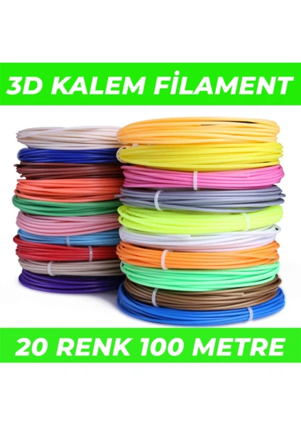 20 Renk 5 Metre 3D Kalem Pla FILAMENT-100 Metre-3d Pen Filamenti