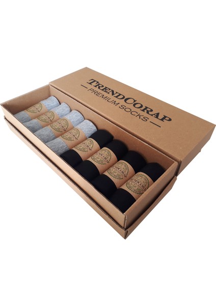 Premium 8'li Dikişsiz Bambu Bayan Spor Bilek Patik Çorap Siyah - Gri